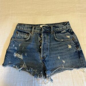 Boyish Blue Distressed Jean Shorts High-Waisted